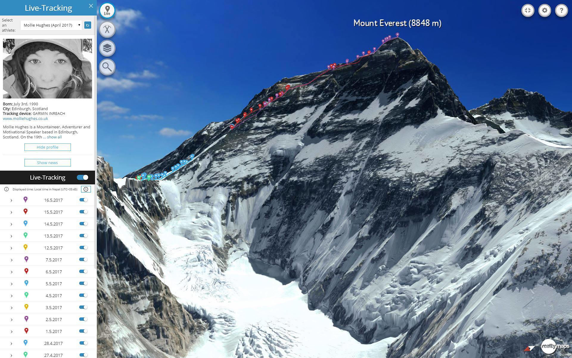 Livetracking am Mount Everest 2017