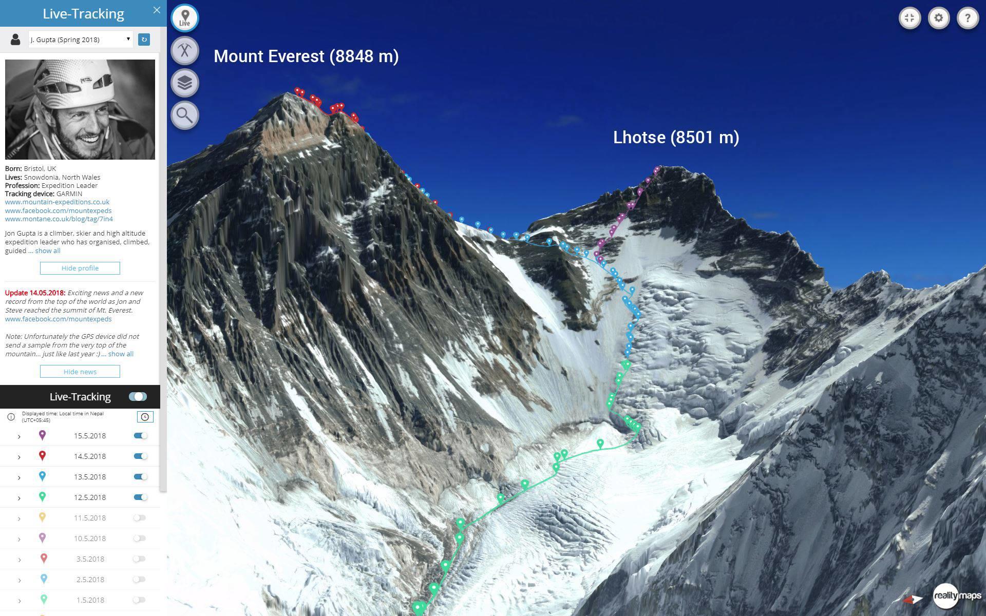 Livetracking am Mount Everest 2018