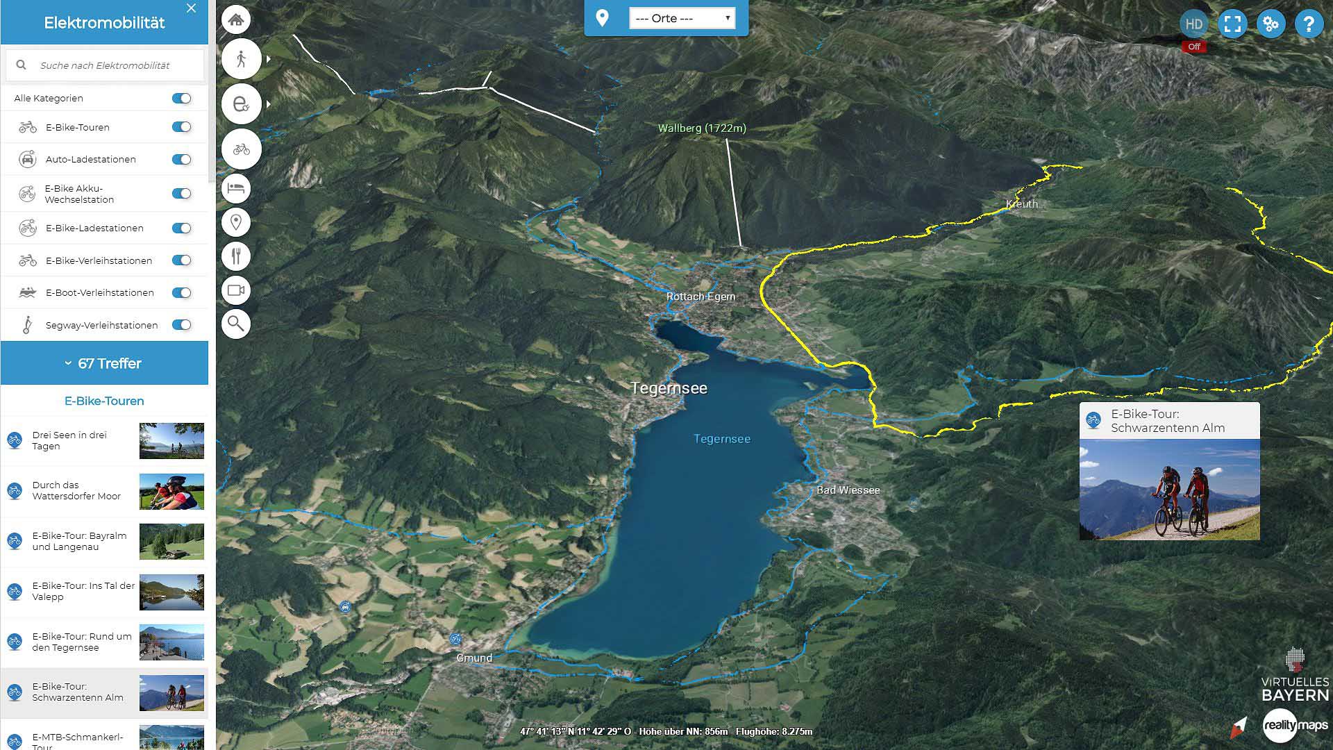 Interaktive Karte zum eBiken am Tegernsee